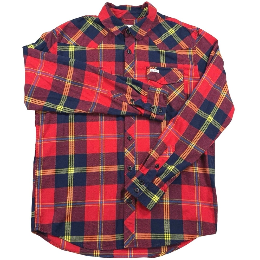 Topo Designs Flannel Shirt Men's Large Red Plaid Heavyweight Cotton Button Front